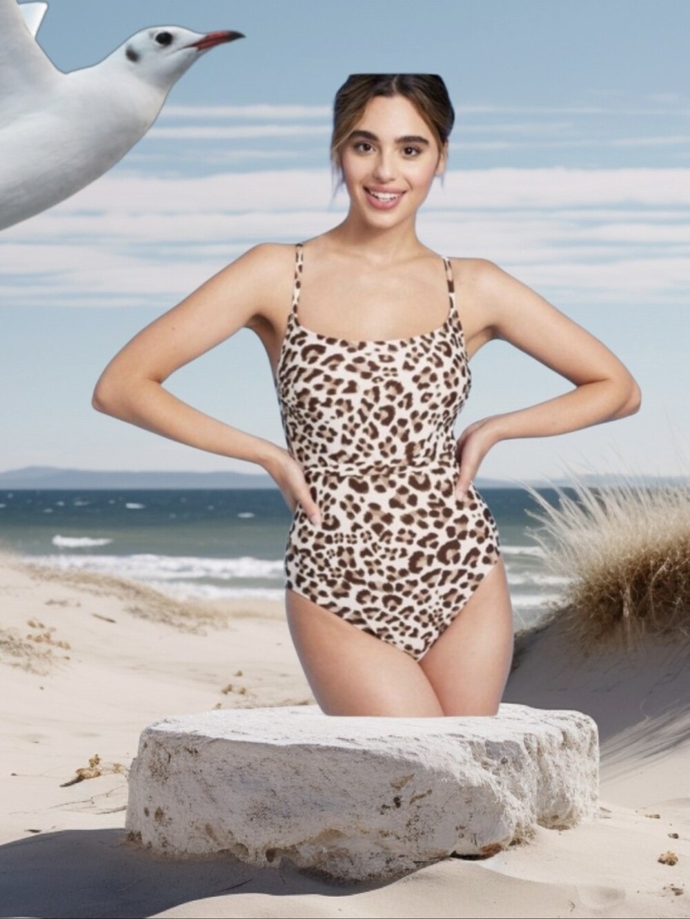 #K39 Kona Sol Leopard Print One-Piece Swimsuit - Cream and Brown